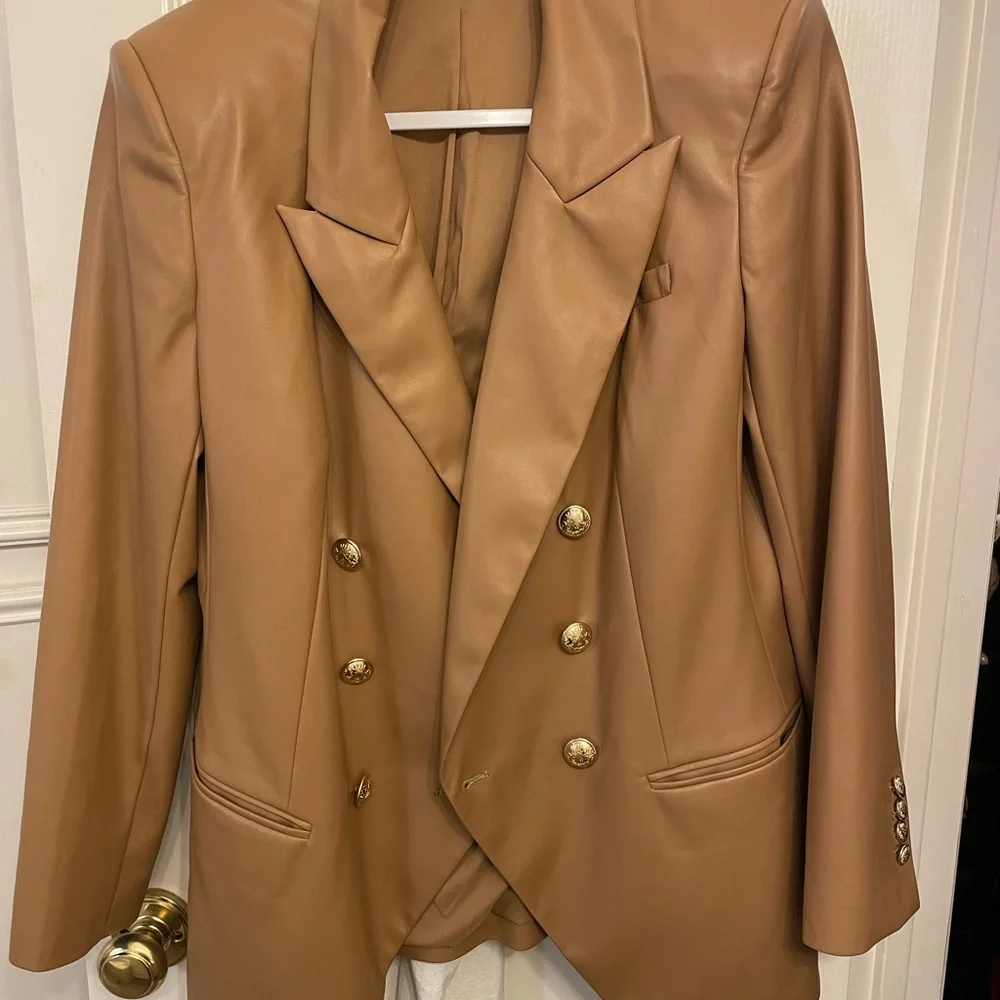 Express Tan Double-Breasted Women's Blazer - Picture 1 of 3